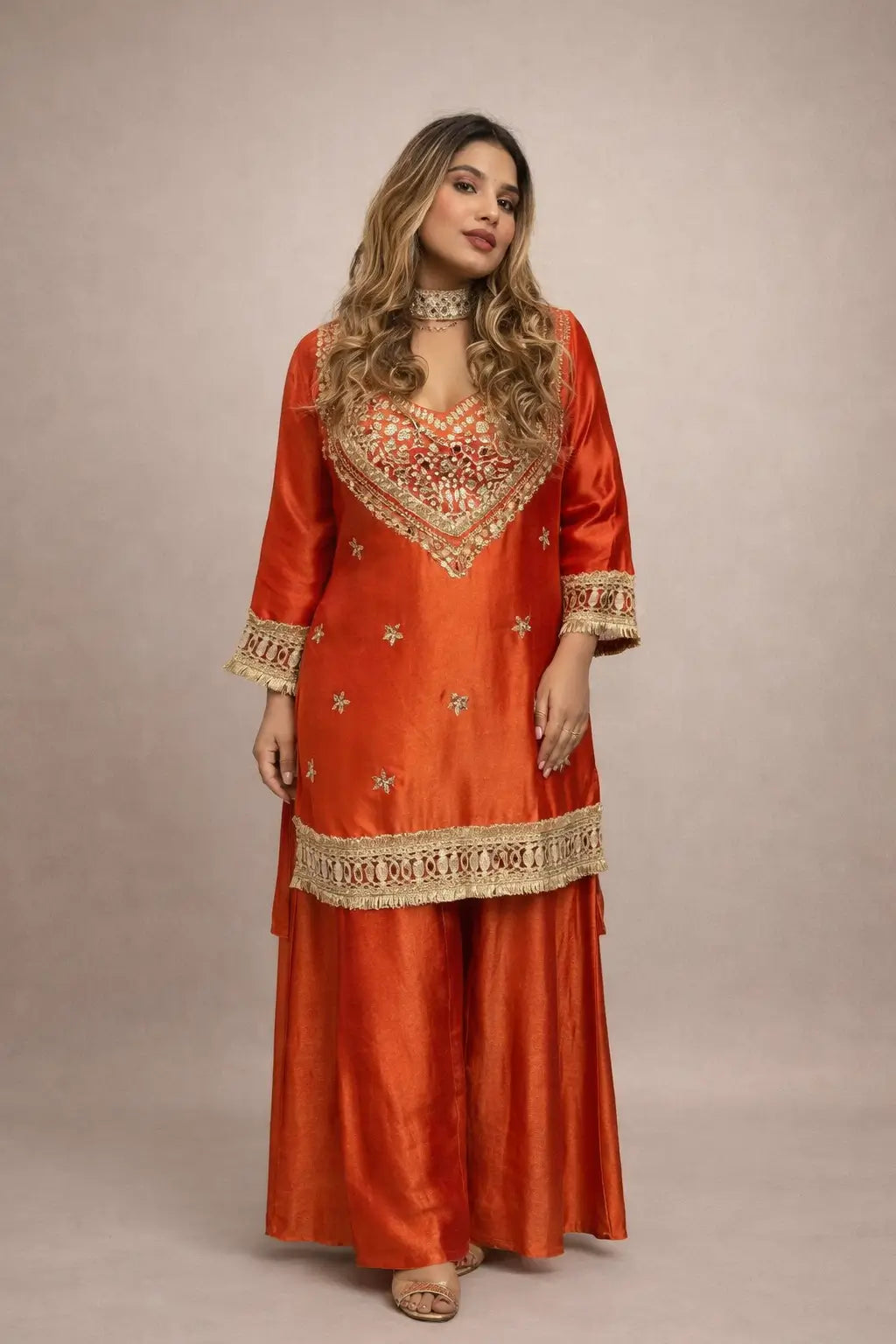 Cosmos Mirror Work Kurti Palazzo Set