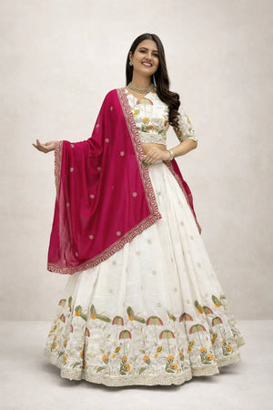 Embroidered Vichitra Silk Lehenga Choli Set with Dupatta
