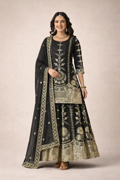 Heavy Chinnon Silk Embroidered Lehenga Set
