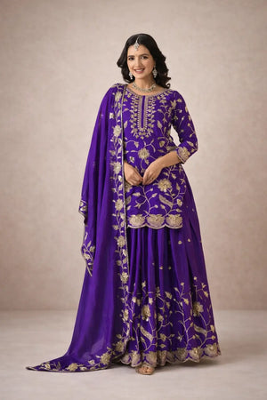 Heavy Chinnon Silk Embroidered Lehenga Set