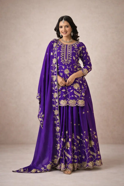 Heavy Chinnon Silk Embroidered Lehenga Set
