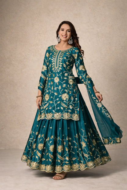 Heavy Chinnon Silk Embroidered Lehenga Set