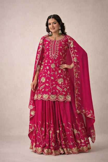 Heavy Chinnon Silk Embroidered Lehenga Set