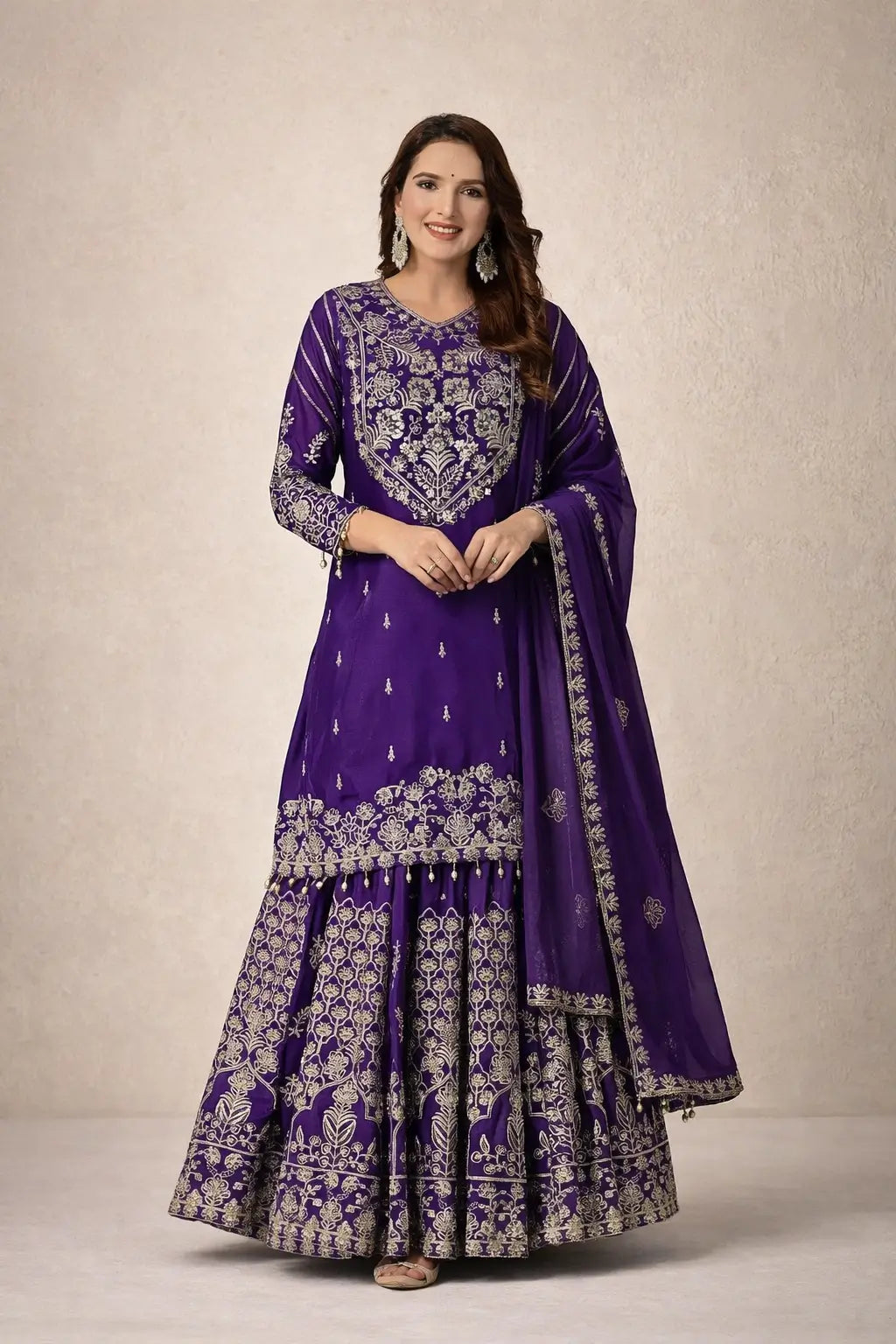 Embroidered Chinnon Silk Lehenga Set with Dupatta