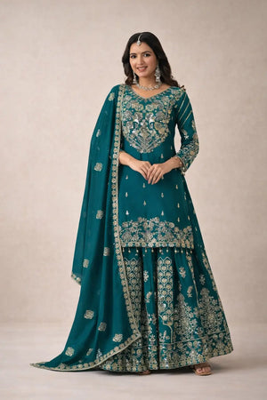 Embroidered Chinnon Silk Lehenga Set with Dupatta