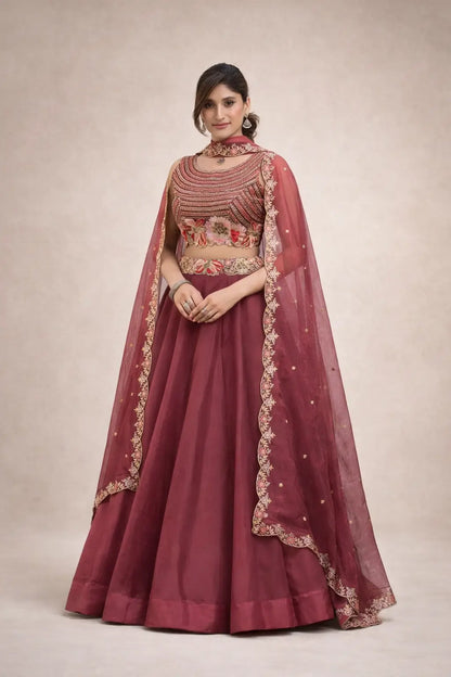 Embroidered Chanda Silk Lehenga Choli Set with Dupatta