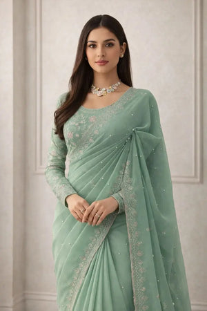 Elegant Embroidered Georgette Designer Saree