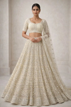 Premium Georgette Paper Mirror Embroidered Lehenga Set