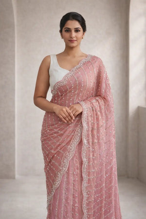Premium Space Silk Original Beads Handwork Saree