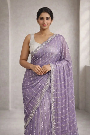 Premium Space Silk Original Beads Handwork Saree