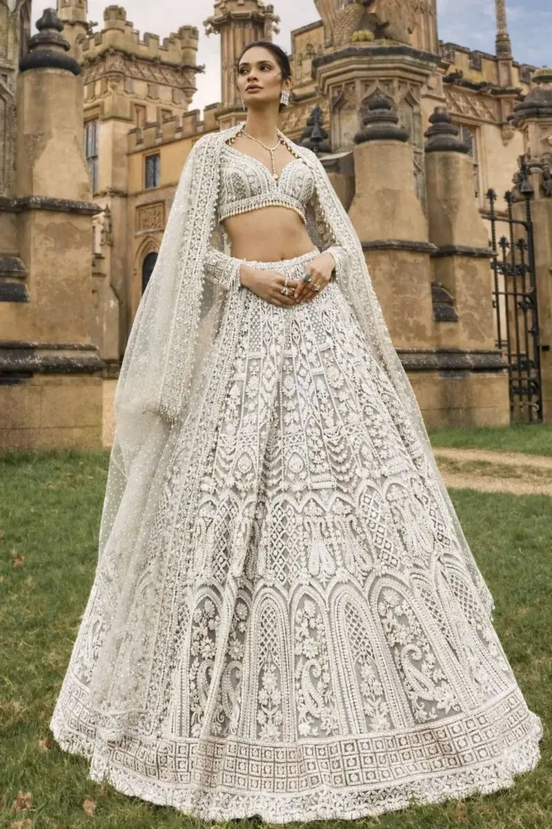 Premium Net Sequins Pearl Border Lehenga Set