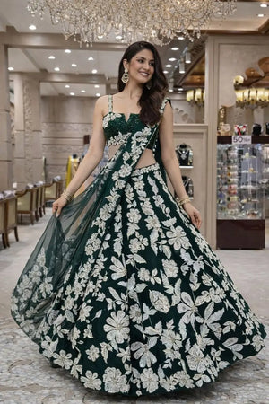 Malai Satin Embroidered Bridal Lehenga Set