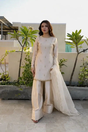 Embroidered Satin Farshi Palazzo Suit Set