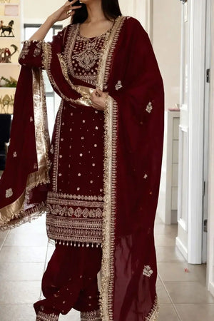 Designer Long Panjabi Suit Set with Farshi Salwar and Dupatta