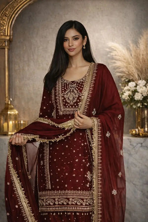 Designer Long Panjabi Suit Set with Farshi Salwar and Dupatta