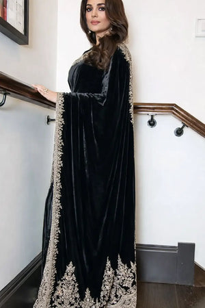 Velvet Embroidered Designer Saree
