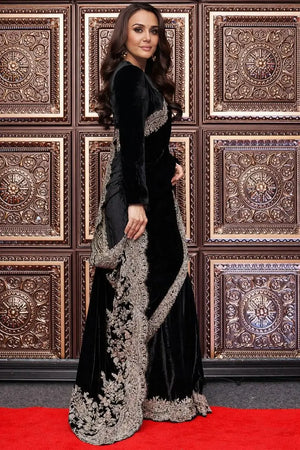 Velvet Embroidered Designer Saree