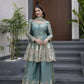 Heavy Two Tone Fendy Satin Silk Embroidered Gown with Sharara & Dupatta – Designer Ethnic Wear
