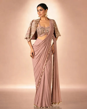 Ready to Wear Crepe Silk Saree with Embroidered Jacket and Blouse