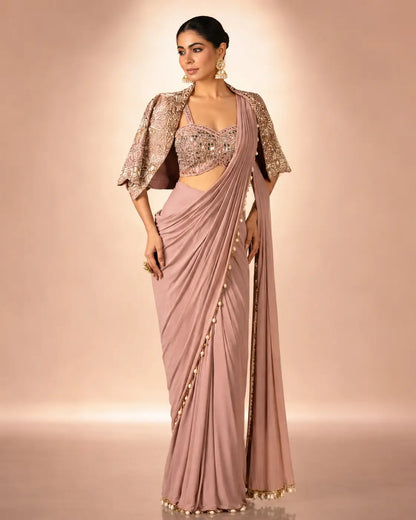 Ready to Wear Crepe Silk Saree with Embroidered Jacket and Blouse