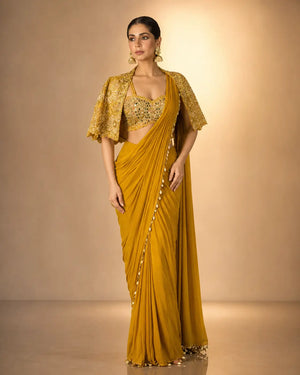 Ready to Wear Crepe Silk Saree with Embroidered Jacket and Blouse