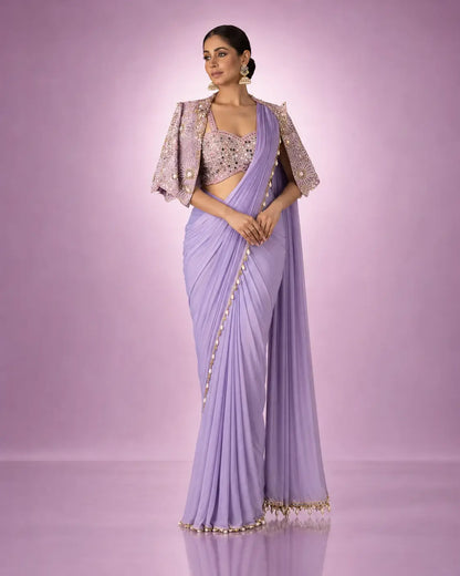 Ready to Wear Crepe Silk Saree with Embroidered Jacket and Blouse