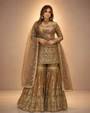 Elegant Crush Silk Sharara Suit with Sequins Embroidery for Festive and Wedding Wear