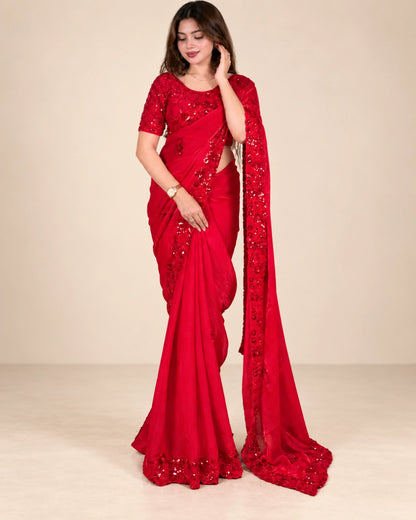 Crimson Beaded Sequin Saree