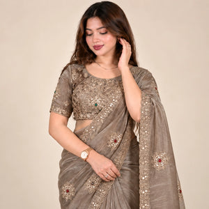 Rose Gold Zari Stone Saree