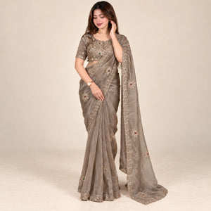 Rose Gold Zari Stone Saree