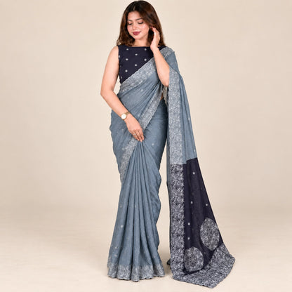 Contrast Cutwork Cotton Saree