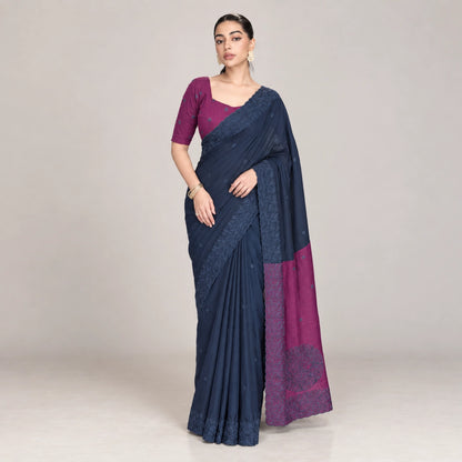 Contrast Cutwork Cotton Saree