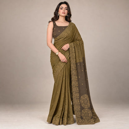Contrast Cutwork Cotton Saree