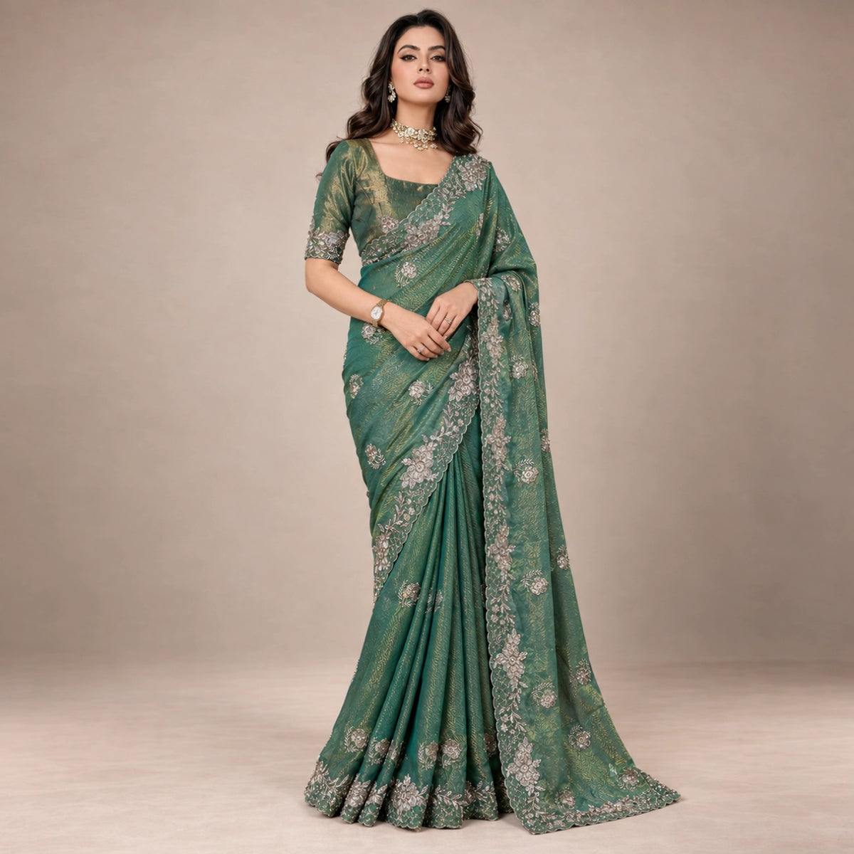 Sequin Bead Floral Saree