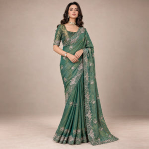 Sequin Bead Floral Saree
