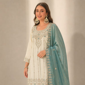 Ivory Pearl Embroidered Palazzo Set