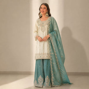 Ivory Pearl Embroidered Palazzo Set