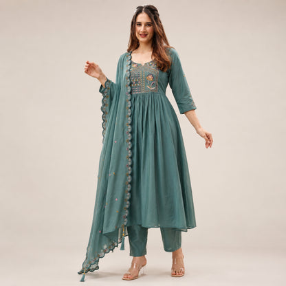 Two-Tone Silk Embroidered Anarkali Suit