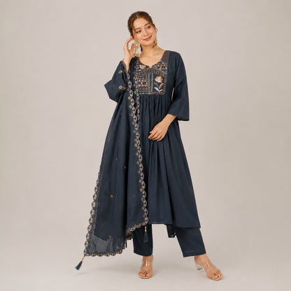 Two-Tone Silk Embroidered Anarkali Suit
