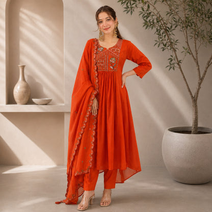 Two-Tone Silk Embroidered Anarkali Suit