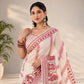 White Faux Georgette Mirror Work Saree