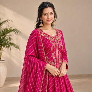 Pink Leheriya Print Jacket Lehenga Set
