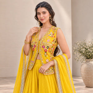 Yellow Embroidered Jacket Palazzo Set