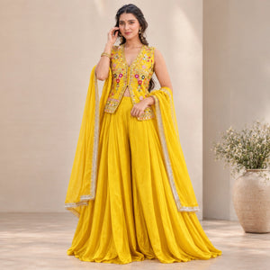 Yellow Embroidered Jacket Palazzo Set
