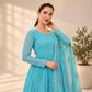 Aqua Pleated Georgette Gown with Dupatta