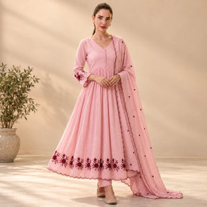 Scalloped Chanderi Anarkali with Dupatta
