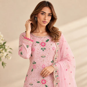 Blush Pink Embroidered Kurta Palazzo Set