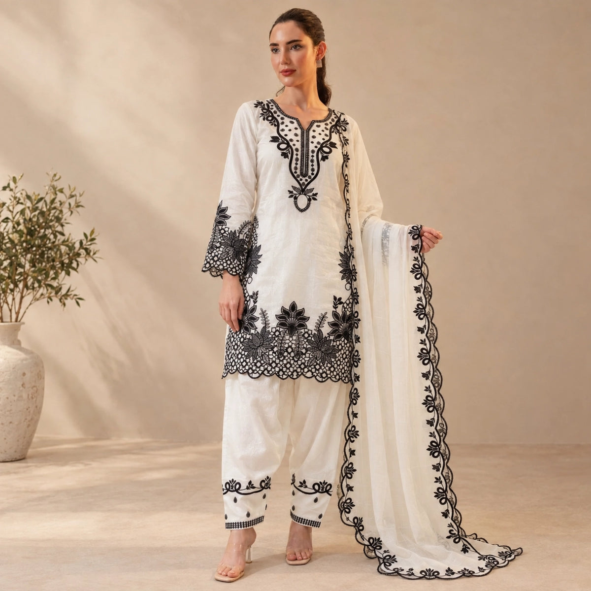 Shop Glass Roman Cut Work Farshi Salwar Suit with Organza Dupatta for Festive Party Wear