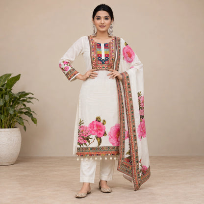 Gulnaar Muslin Cotton Kurta Pant Dupatta Set for Festive and Day Functions