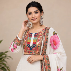 Gulnaar Muslin Cotton Kurta Pant Dupatta Set for Festive and Day Functions